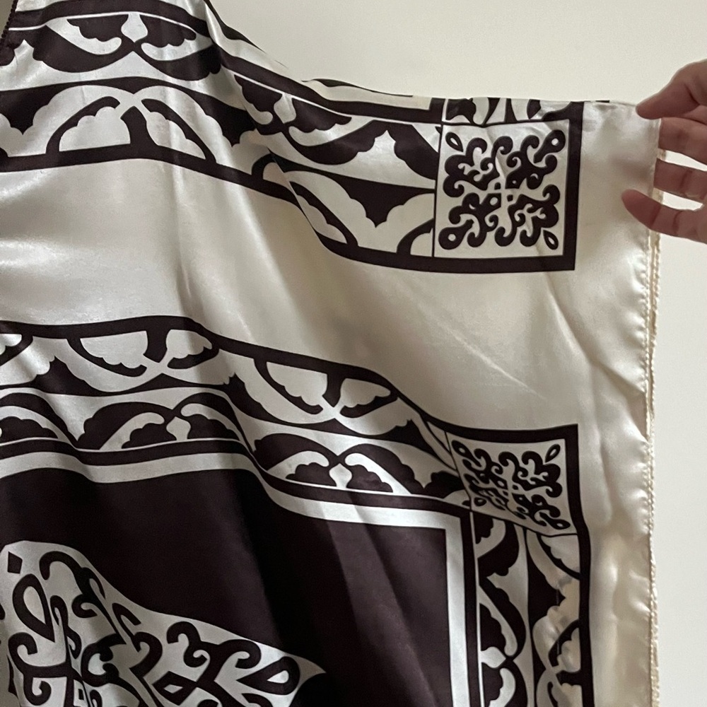 VTG Winlar Silky Art-To-Wear Brown/Cream Pancho Lagenlook Patterned Kaftan OS - Picture 6 of 12